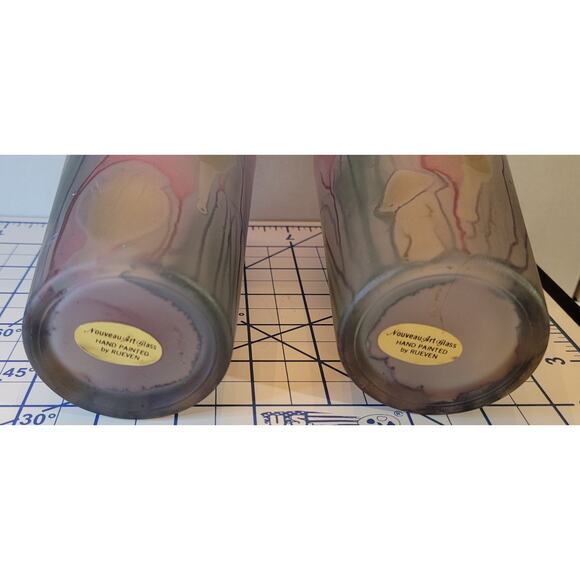 2 Nouveau Art Glass Tumblers by Rueven, Hand Painted - Picture 8 of 9